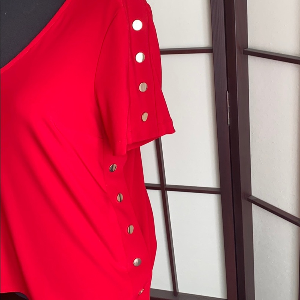 Joseph Ribkoff V-Neck top with Gold Side Buttons - Picture 2 of 5